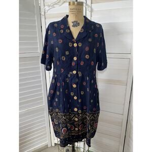 Vintage 80s 90s Rayon Baby Doll Geometric Dress Short Sleeve Women’s Size 16 USA